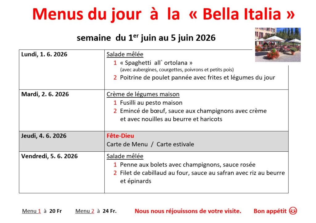 Menu de la semaine