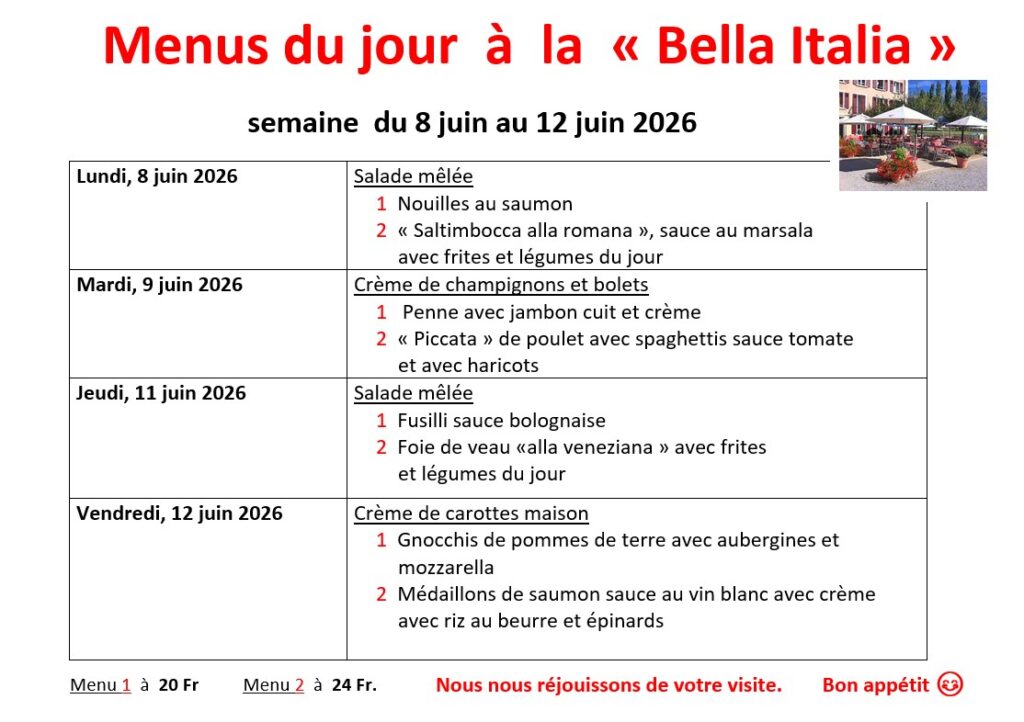 Menu de la semaine