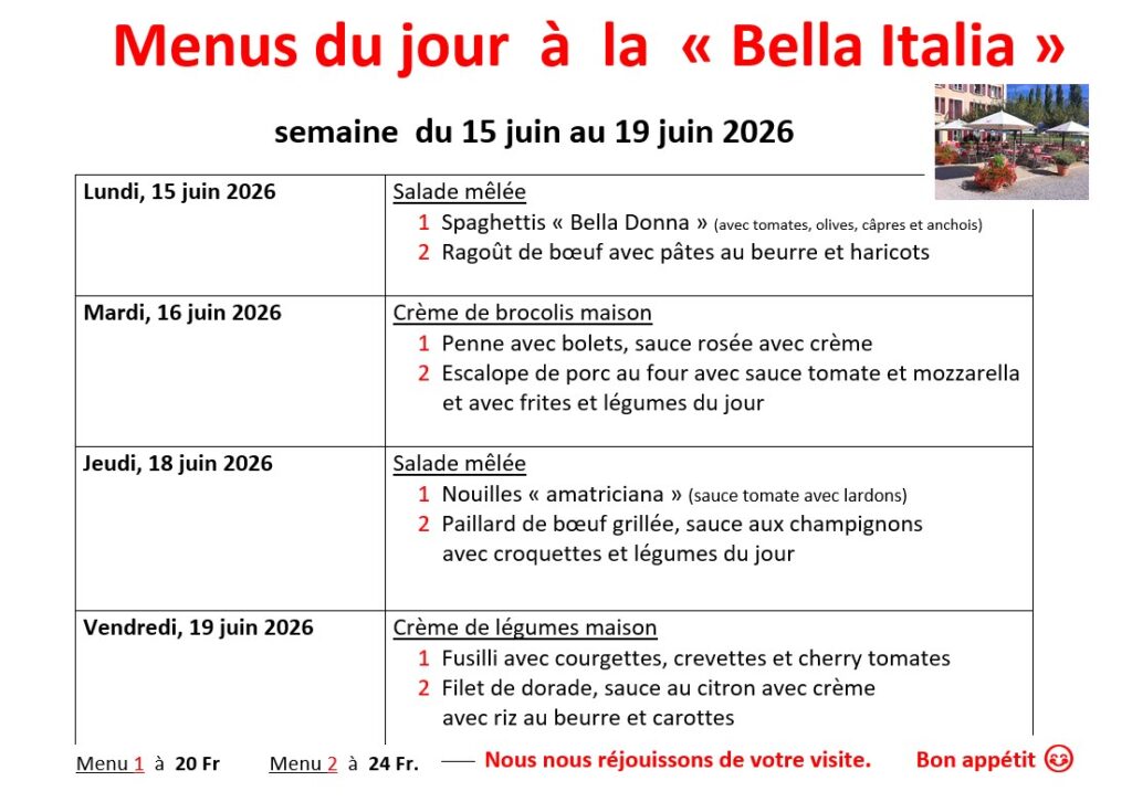 Menu de la semaine