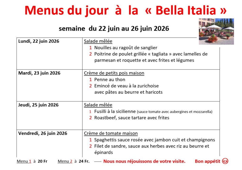 Menu de la semaine