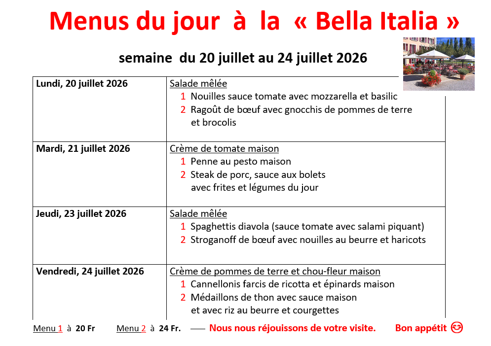 Menu de la semaine