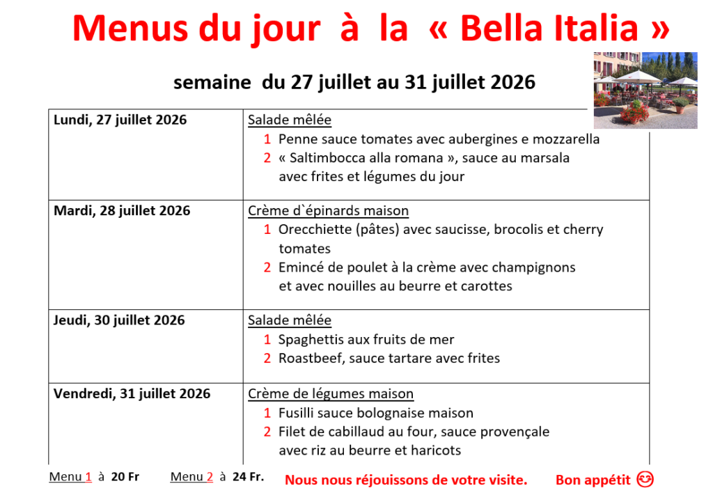 Menu de la semaine