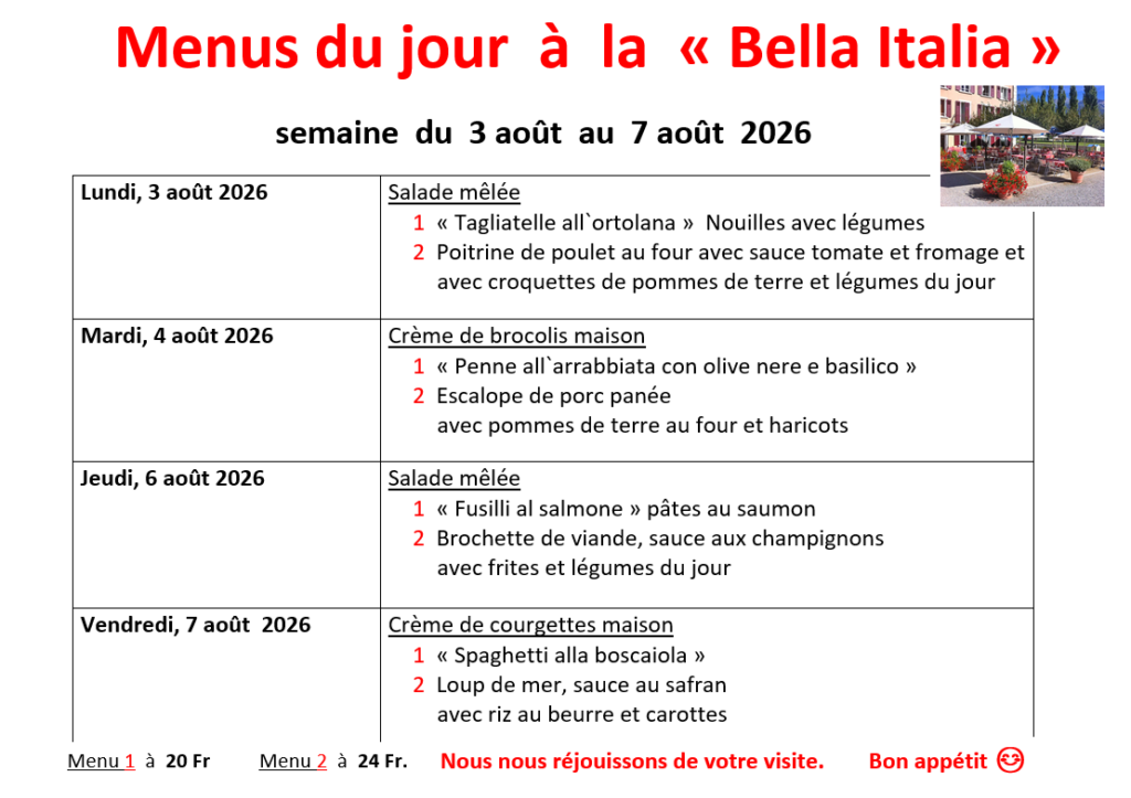 Menu de la semaine