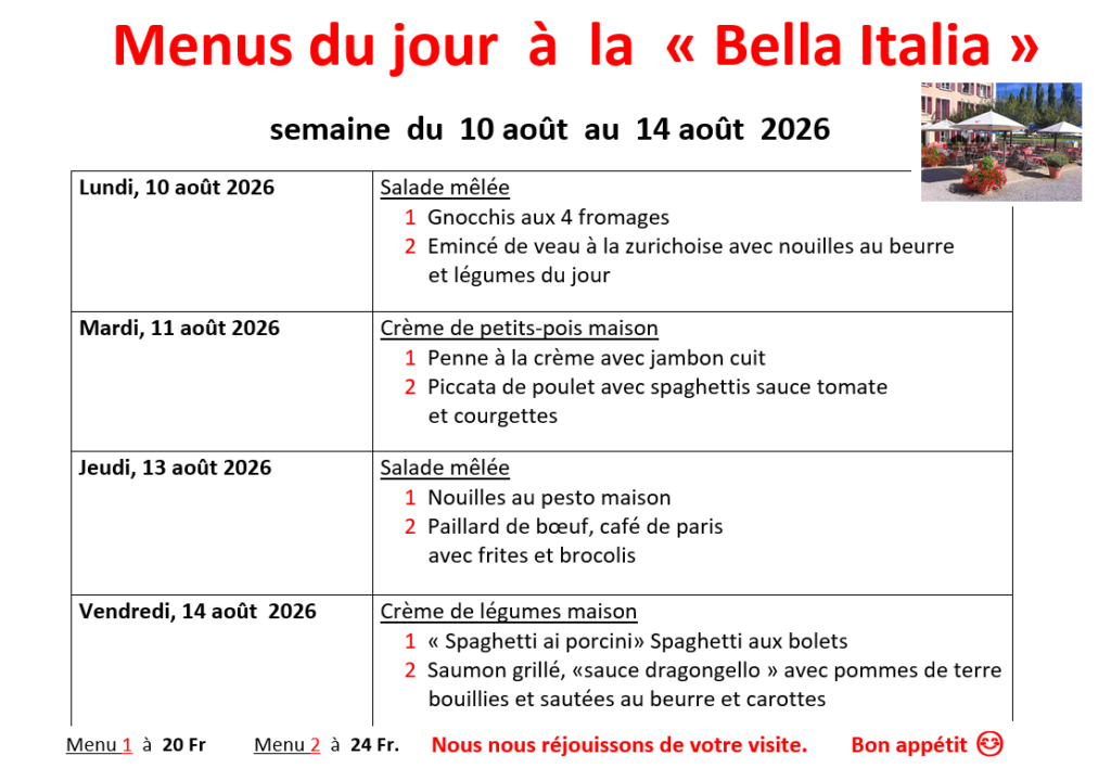 Menu de la semaine
