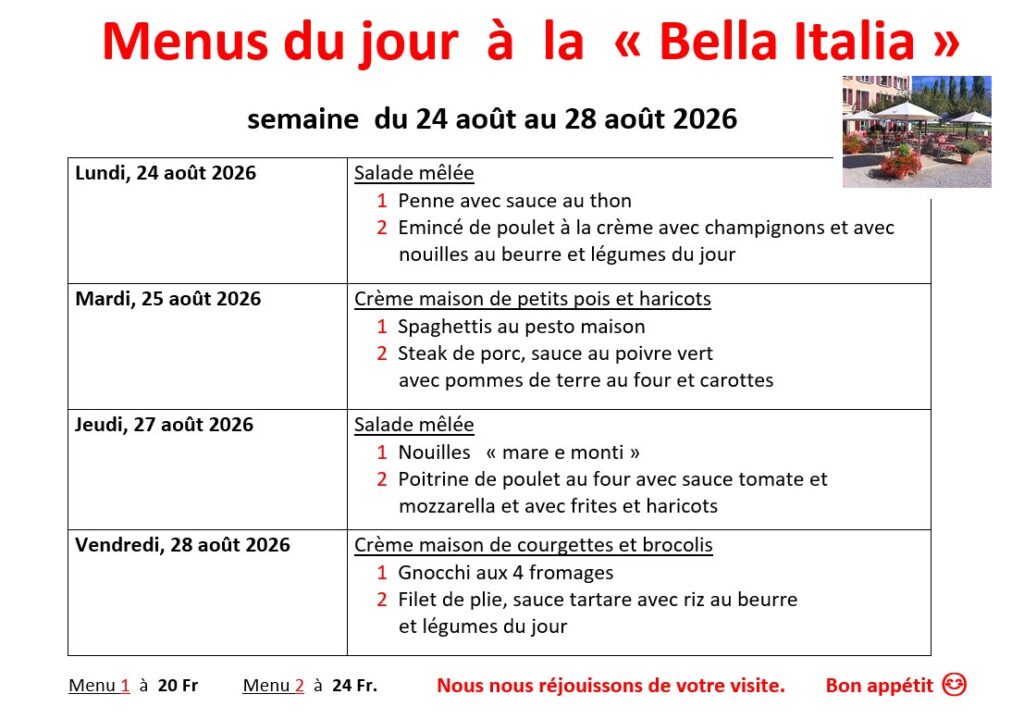 Menu de la semaine