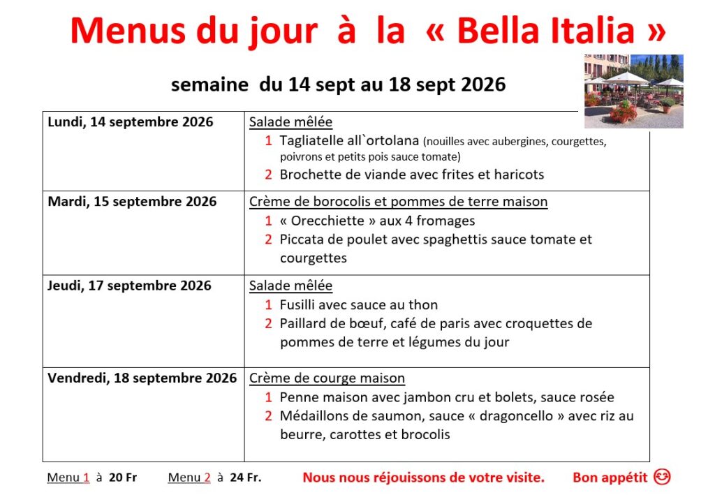 Menu de la semaine