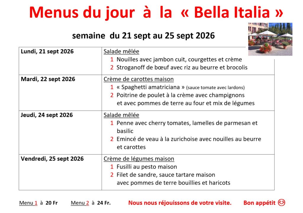 Menu de la semaine