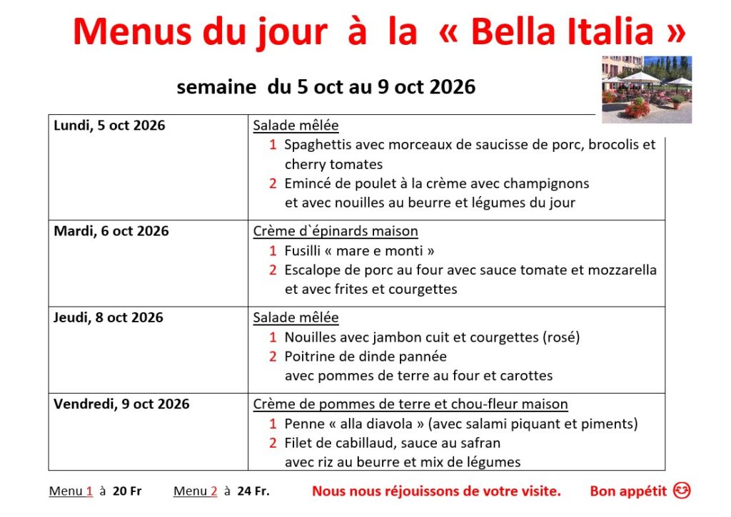 Menu de la semaine